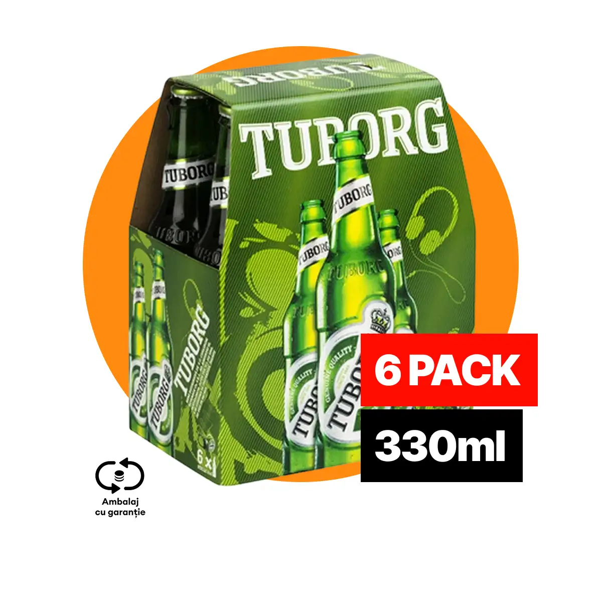 6 beri Tuborg de 330 ml, 5% alcool, la preț de pachet. Matematică simplă.