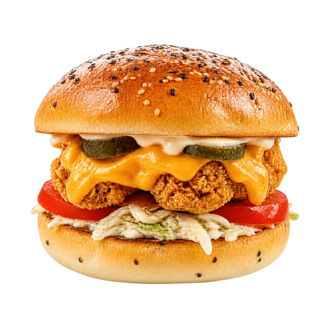 Pui crispy, cheddar topit, varză crocantă și sos cocktail care leagă tot.