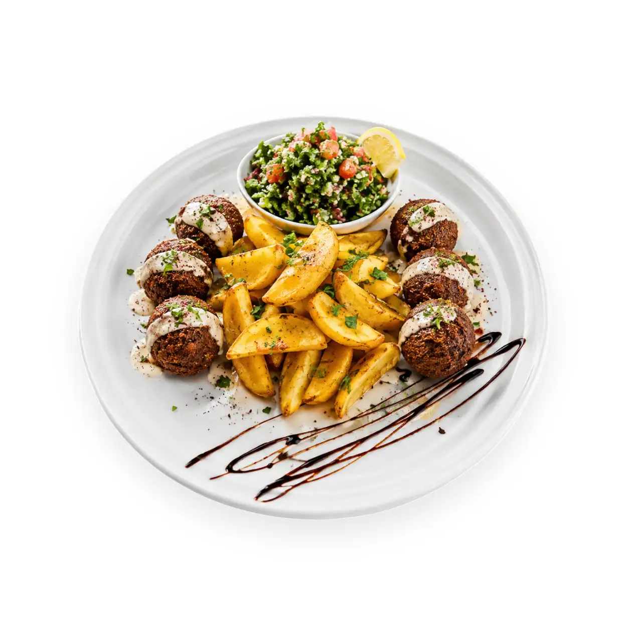 Năut prăjit cum trebuie, dippers, tabouleh cu rodie și sos tahină.