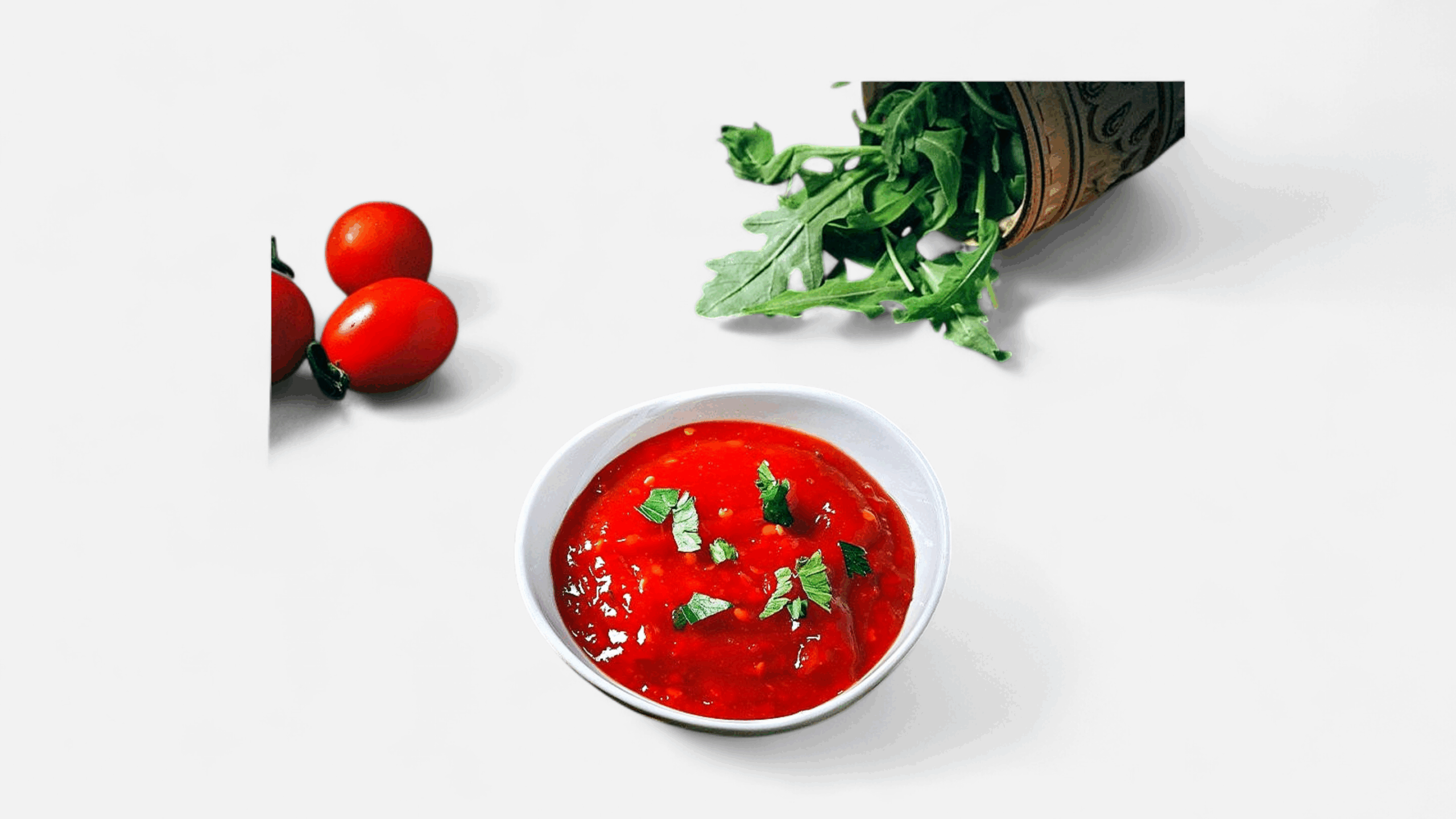 Roșii, busuioc și fulgi de chilli. Picant cât trebuie, nu cât să regreți.